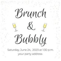 Brunch and bubbly invitation card with two champagne glasses. vector