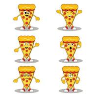 Cartoon pizza slice set with different type of emotions. vector