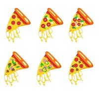 Pizza slice with different slice and melted cheese set. vector