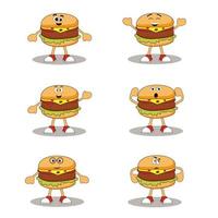 Cartoon burger set with different type of emotions. vector