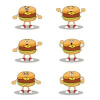 Cartoon burger set with different type of emotions. vector