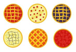 Pie set with different fillings. Vector illustration.View from above.