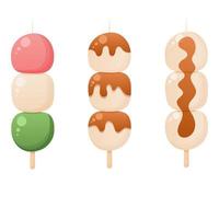 japonés dulce , dango conjunto en el blanco antecedentes. vector ilustración.