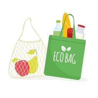 Eco reusable bags full of products. vector