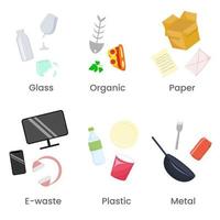 Different type of waste for recycling set. vector