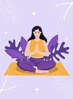 Poster with woman sitting in yoga pose. vector