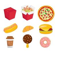 Different fast food set. Vector illustration.