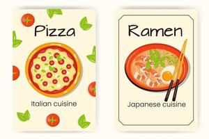 Set from two posters with European and Asian food. vector