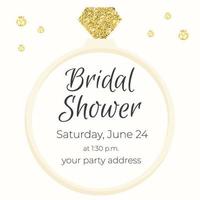 Bridal shower invitation with sparkling ring. vector