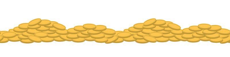 Pile of golden coins. Vector seamless horizontal background. Big bunch of metal money.