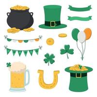 St. Patrick's day festive elements set. Isolated on white background. Cartoon style design element for parties, sales, and decorations. vector