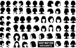 Set of silhouettes of a profile of girls with flying hair. Vector