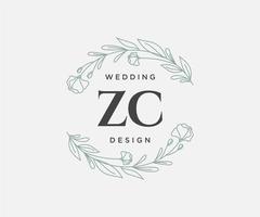 colección de logotipos de monograma de boda con letras iniciales zc, plantillas florales y minimalistas modernas dibujadas a mano para tarjetas de invitación, guardar la fecha, identidad elegante para restaurante, boutique, café en vector