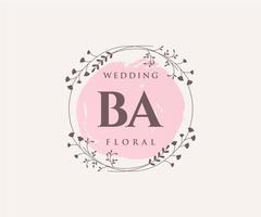 BA Initials letter Wedding monogram logos template, hand drawn modern minimalistic and floral templates for Invitation cards, Save the Date, elegant identity. vector