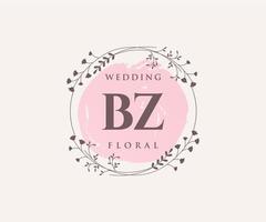 BZ Initials letter Wedding monogram logos template, hand drawn modern minimalistic and floral templates for Invitation cards, Save the Date, elegant identity. vector