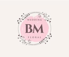 plantilla de logotipos de monograma de boda con letras iniciales bm, plantillas florales y minimalistas modernas dibujadas a mano para tarjetas de invitación, guardar la fecha, identidad elegante. vector