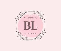 Plantilla de logotipos de monograma de boda con letras iniciales bl, plantillas florales y minimalistas modernas dibujadas a mano para tarjetas de invitación, guardar la fecha, identidad elegante. vector