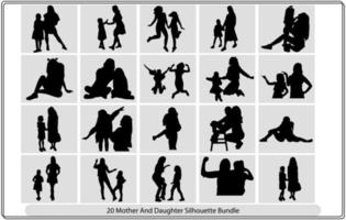 silhouette of mother and child, set, mom and baby vector