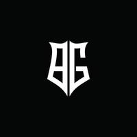 Cinta del logotipo de la letra del monograma de bg con el estilo del escudo aislado en fondo negro vector