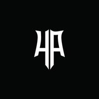 Cinta del logotipo de la letra del monograma de ha con el estilo del escudo aislado en fondo negro vector