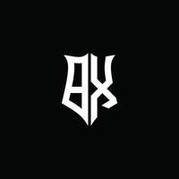 Cinta del logotipo de la letra del monograma de bx con el estilo del escudo aislado en fondo negro vector