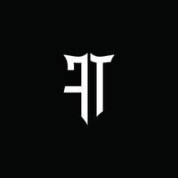 Cinta del logotipo de la letra del monograma de ft con el estilo del escudo aislado en fondo negro vector