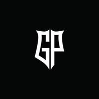 Cinta del logotipo de la letra del monograma de gp con el estilo del escudo aislado en fondo negro vector