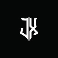 Cinta del logotipo de la letra del monograma de jx con el estilo del escudo aislado en fondo negro vector