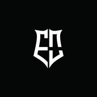 Cinta del logotipo de la letra del monograma de eo con el estilo del escudo aislado en fondo negro vector