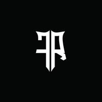 FR cinta de logotipo de letra monograma con estilo de escudo aislado sobre fondo negro vector