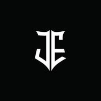 Cinta del logotipo de la letra del monograma de je con el estilo del escudo aislado en fondo negro vector
