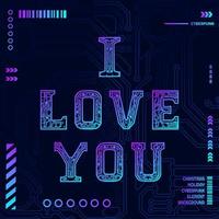 Love technology the cyberpunk futuristic tech background. Abstract vector illustration.