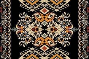 ikat floral cachemir bordado en negro fondo.geometrico étnico oriental modelo tradicional.azteca estilo resumen vector ilustración.diseño para textura,tela,ropa,envoltura,decoración,alfombra.