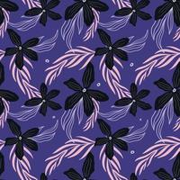 Vector purple floral seamless pattern. Bright leaves, flower buds