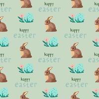 Cute seamless Easter pattern with easter bunny and easter eggs. vector