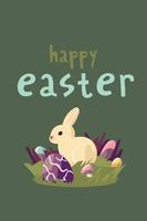 Pascua de Resurrección tarjeta con conejito, Pascua de Resurrección huevos y celebracion letras contento Pascua de Resurrección vector