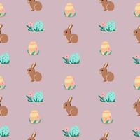 Cute seamless Easter pattern with easter bunny and easter eggs. vector