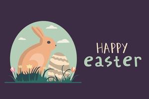 Easter card with bunny, easter eggs and celebration lettering Happy Easter vector