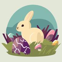 Easter bunny concept. Easter bunny with easter egg sitting in the grass. vector
