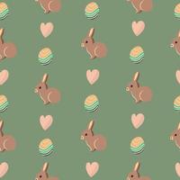 Cute seamless Easter pattern with easter bunny, easter eggs and heart. vector