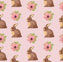 Cute seamless Easter pattern with easter bunny and flowers. vector