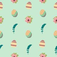 Cute seamless Easter pattern with eggs and flowers. vector