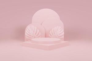 abstract geometric shape podium for product display with monstera leaf on pink background 3d rendering photo