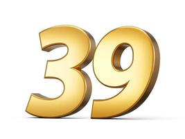 Golden metallic Number 39 thirty nine, White background 3d illustration photo