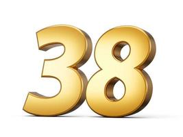 Golden metallic Number 38 thirty eight, White background 3d illustration photo