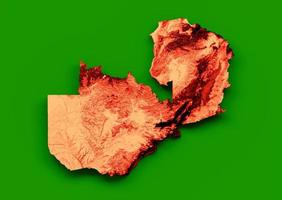 Zambia map with the flag Colors Green and Orange Shaded relief map 3d illustration photo