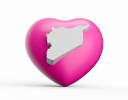 3d Pink Heart With 3d White Map Of Syria Isolated On White Background, 3d Illustration photo