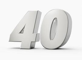 Silver 3d numbers 40 forty. Isolated white background 3d illustration photo