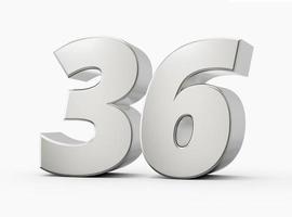 Silver 3d numbers 36 thirty six. Isolated white background 3d illustration photo