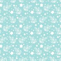 Delicate print with leaves and flowers on blue. Semless simple pattern vector